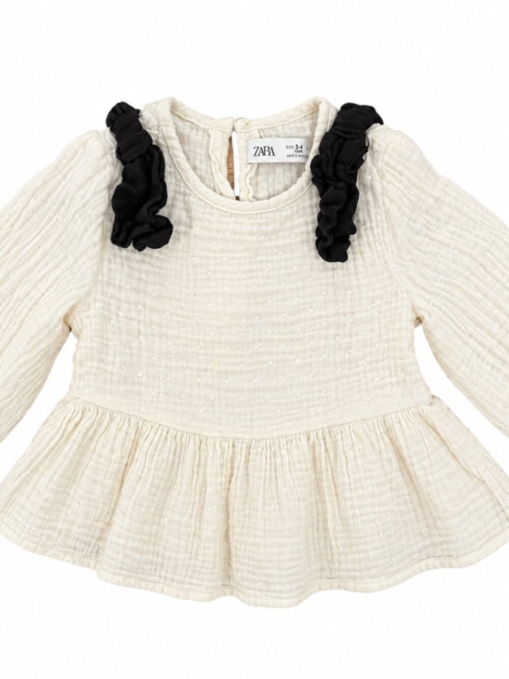 Zara Girls Cream Ruffle Blouse – Size 3–4Y